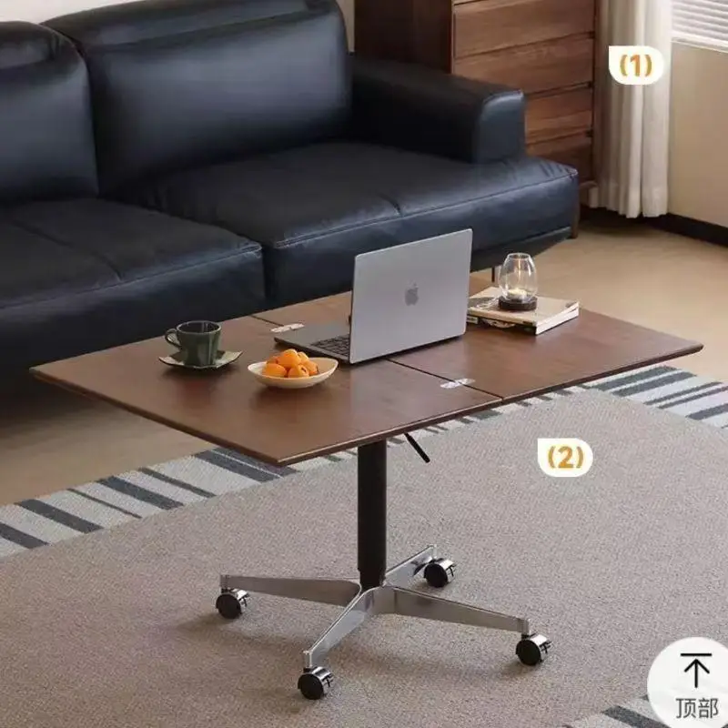 HYS Lifting Mobile Coffee Table Household Full Solid Wood Folding Computer Desk Bedroom Bedside Wheel Lifting Table