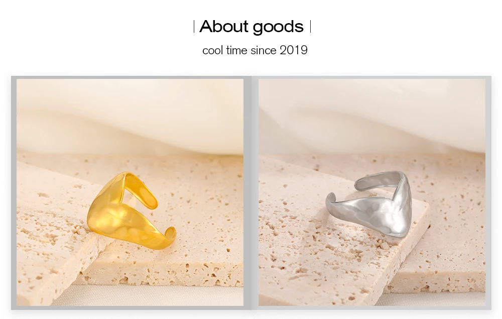 CoolTime Minimalistische Edelstahlringe für Damen, Eleganter Unregelmäßiger Trendiger Offener Ring, Anlaufbeständiger Alltags-Schmuck – Detail 3