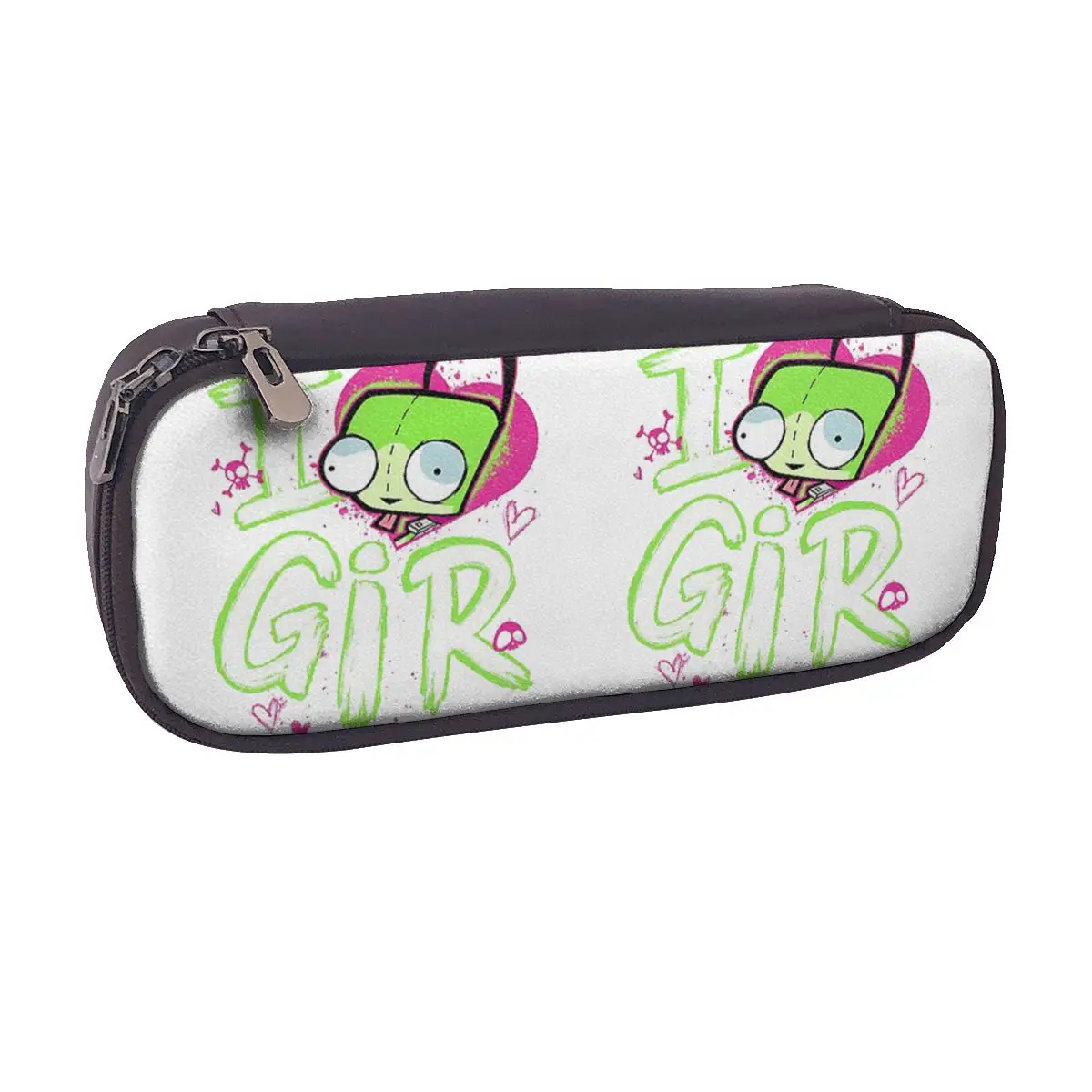 Invader Zim Valentine's Day I Love GIR Leather Pencil Case for Boys Girls Pen Box Pencil Bag Stationery Supplies Pen Holder Bag