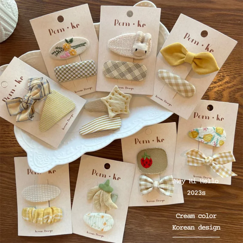2pcs/set Baby Hair Clip Korean Fashon Simplicity Bow Floral Hairpin for Toddler Girl Lovely Bang Side Clip Hair Accessories