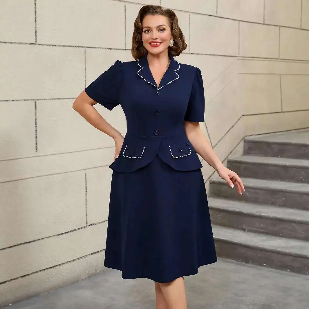 

Plus Size Mom Dress Turn-down Collar Women's Ruffle Elegant Slimming Fashion Dress Dresses Party Summer Elegantes Casual Y2k