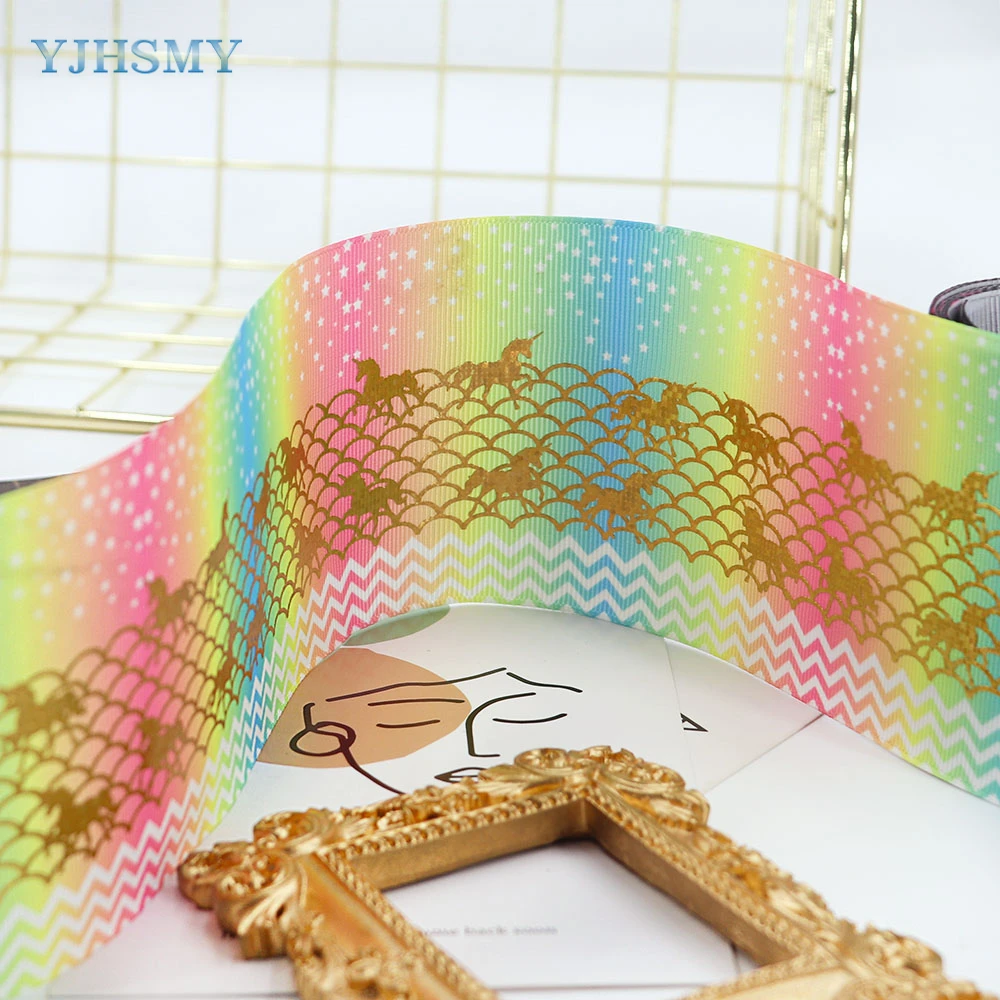 Gold Foil Cartoon Printed Grosgrain Ribbon 3\