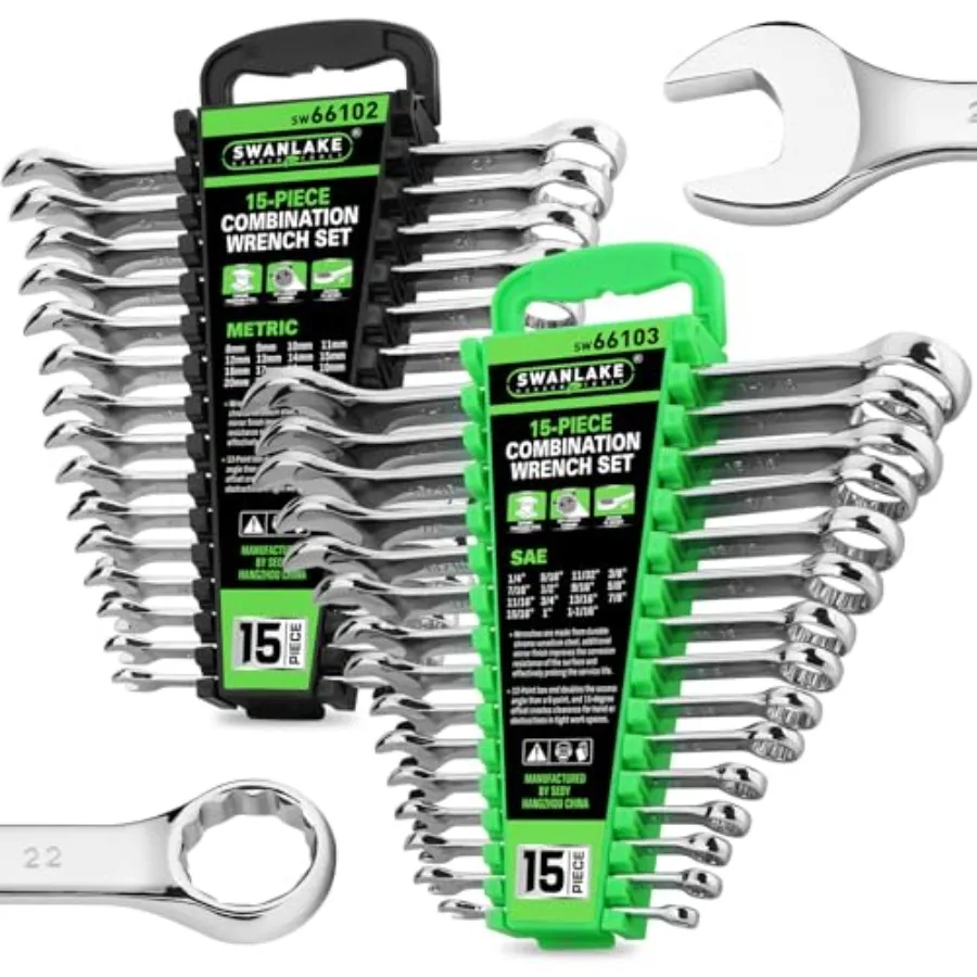 

Набор комбинированных ключей из 30 предметов, метрический и SAE, 8–22 мм и от 1/4 до 1-1/16 дюйма, 12-точечный стандартный набор ключей с открытым концом, механический ключ