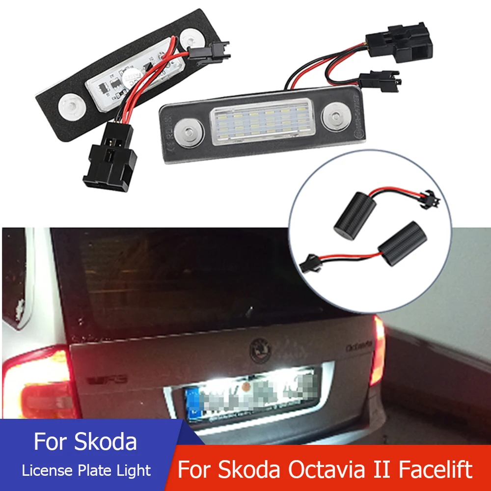 For Skoda Octavia ll Facelift License Plate Lights Car LED Number License Plate Light 12V Super White Caubus Error Free Lamp