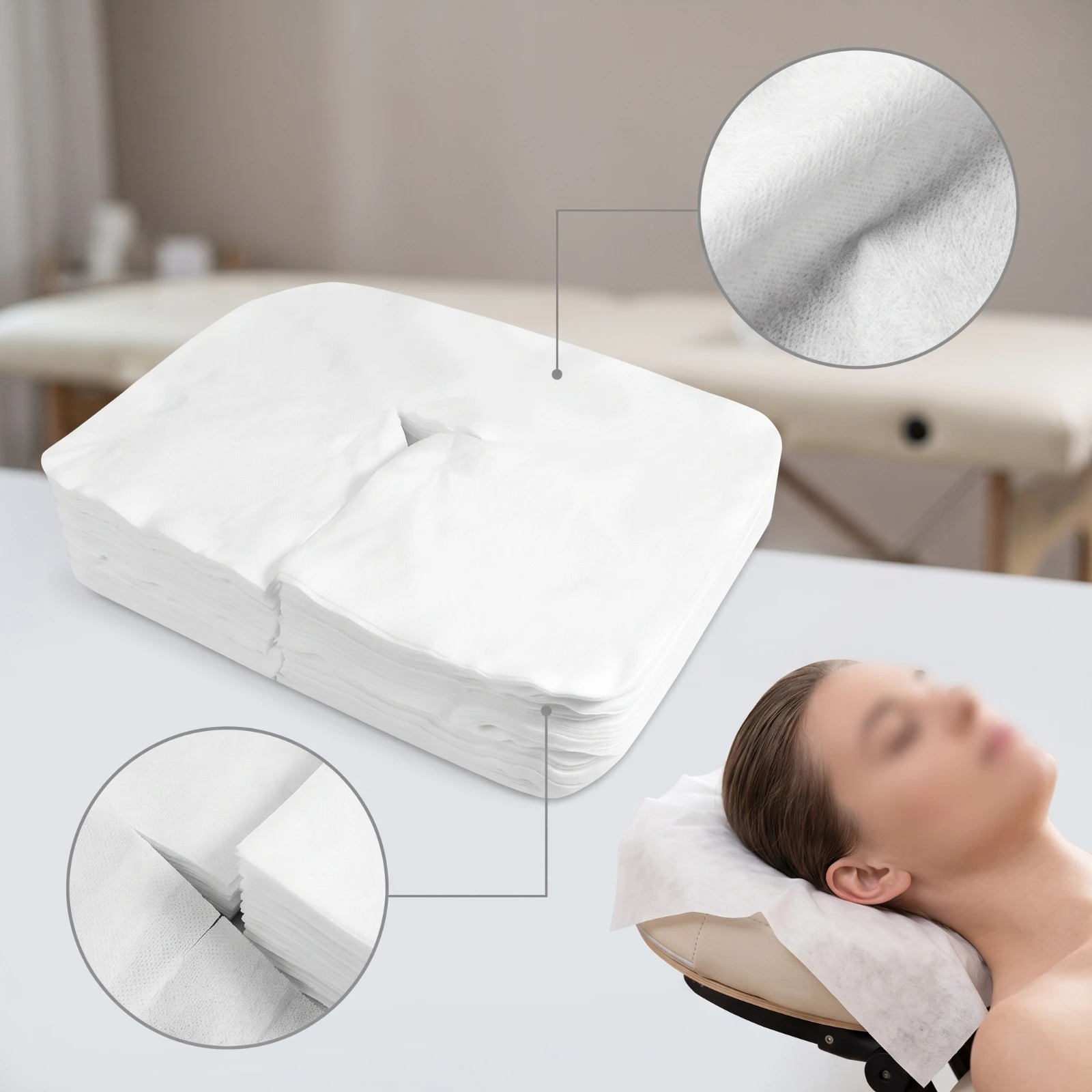 200 Pieces Face Cradle Cover Disposable Massage Table Cover with Face Cradle Hole Fitted Sheet Skin-Friendly Professional