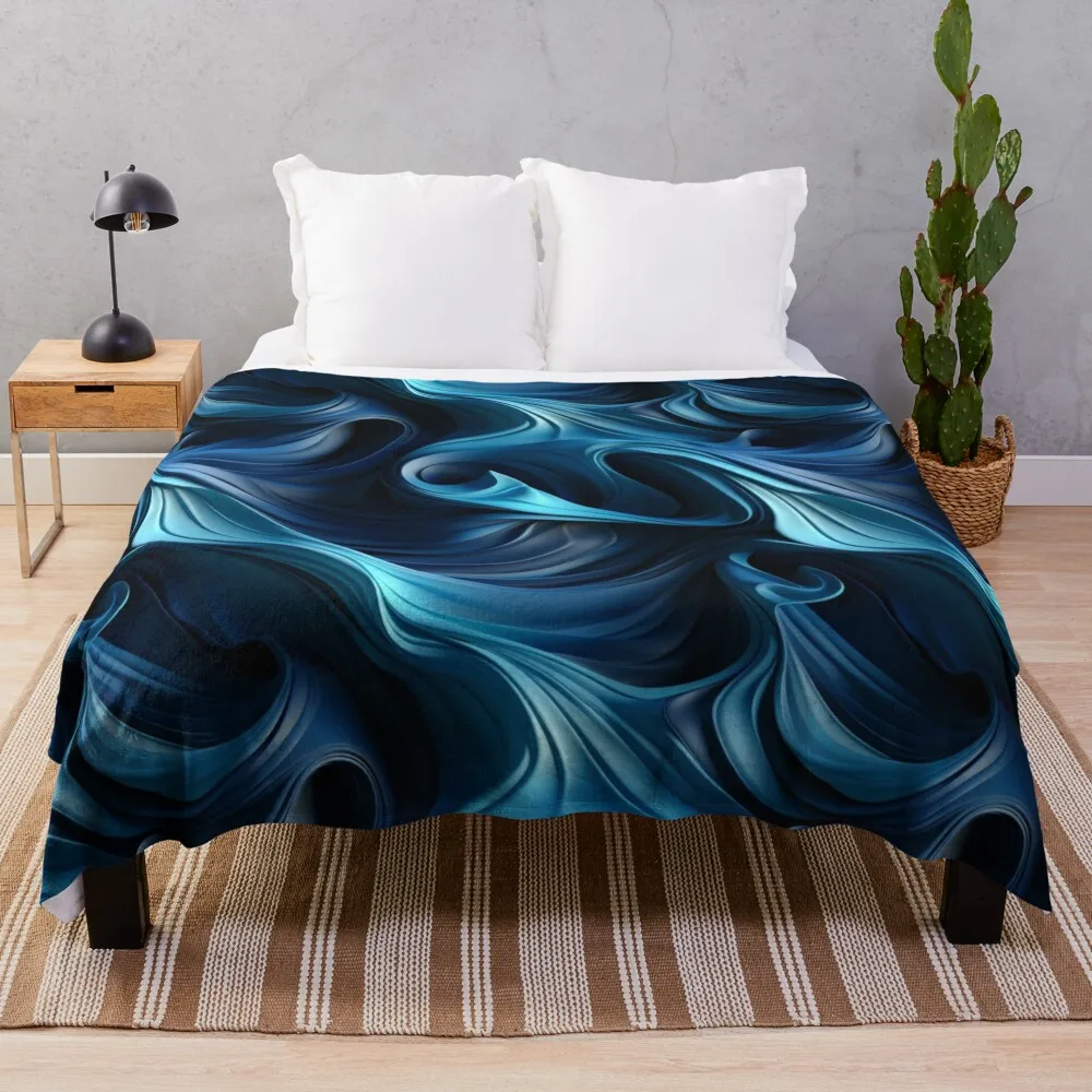 Blue Surreal Waves: Metafisica Drapery Art Throw Blanket Polar Bed covers Hairys Blankets