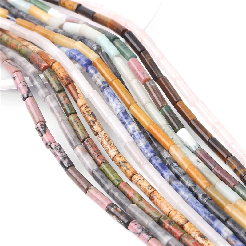 4 x 13 mm lange zylindrische Perlen aus Naturstein in mehreren Farben für die Herstellung von DIY-Schmuck, Halsketten, Armbändern und Zubehör – Detail 4