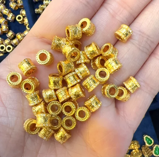 

100% real gold 18k beads gold spacers for diy bracelet karat gold stoppers with zircon 5x5.5mm