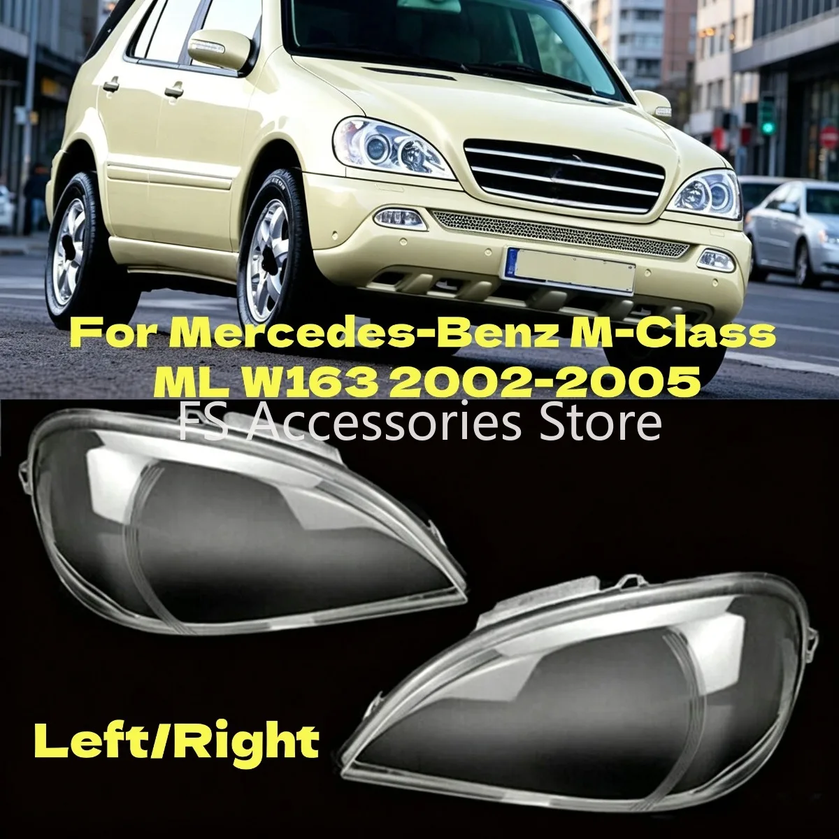 

L/R Car Headlight Cover For Mercedes-Benz M-Class ML W163 2002-2005 Plastic Transparent Headlamp Lens Lampshade Shell Replace