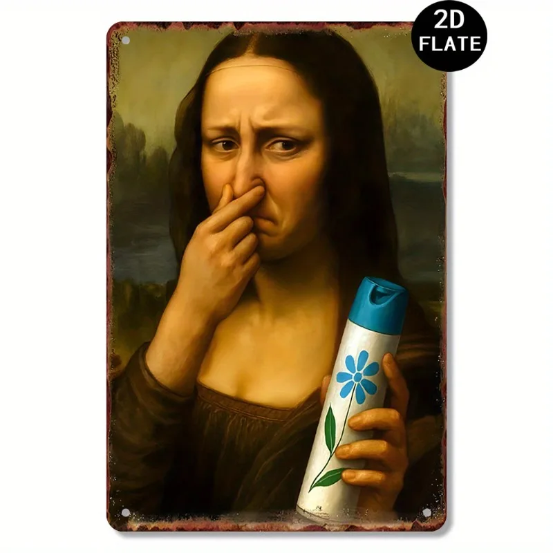 CIFbuy Vintage Mona Lisa Aluminum Wall Art Waterproof Durable Rustproof Metal Sign For Bathroom Home Decor