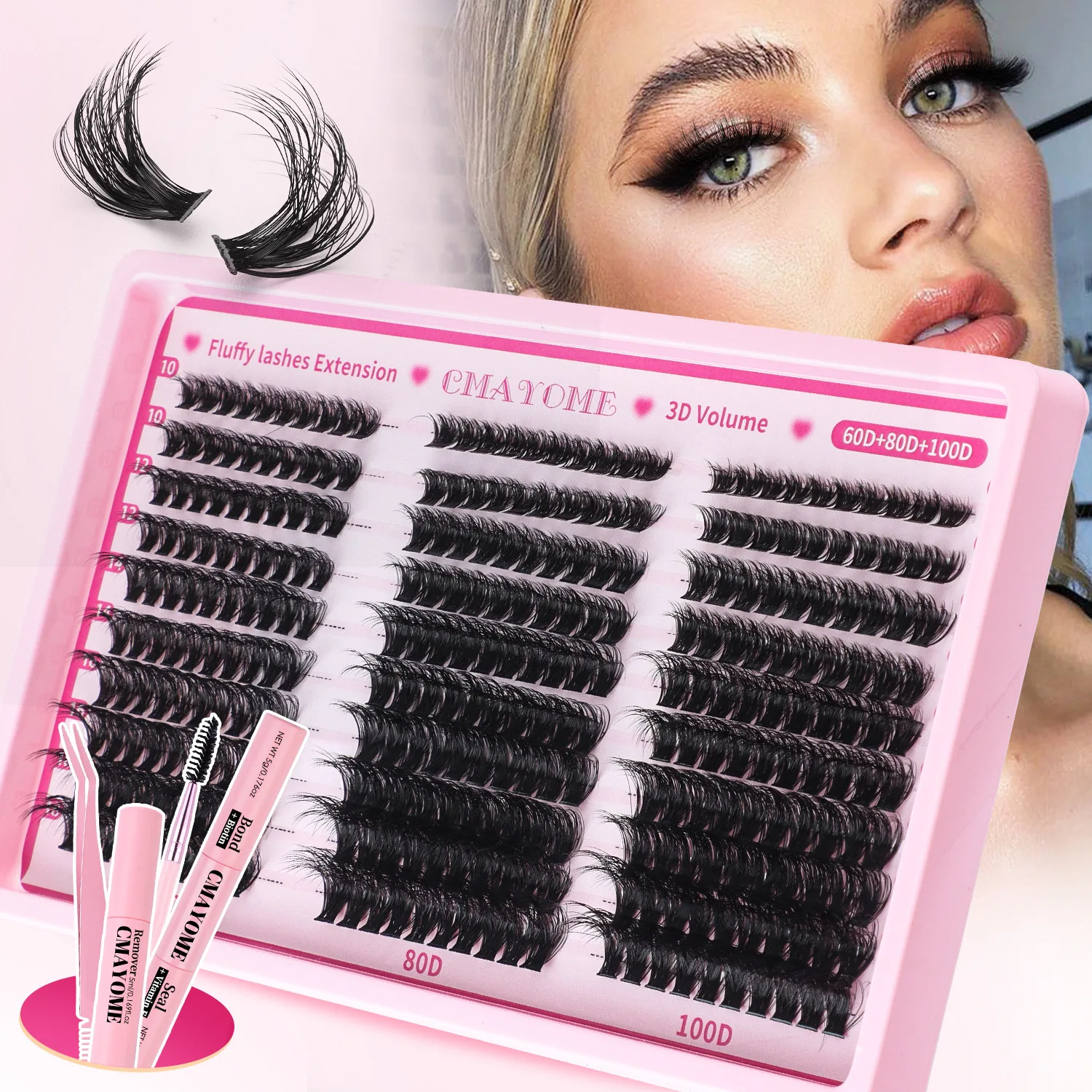 300 PCS  Fluffy DIY Lashes Extension Kit Natural  Eyelashes Clusters Lash Set  With Bond and seal