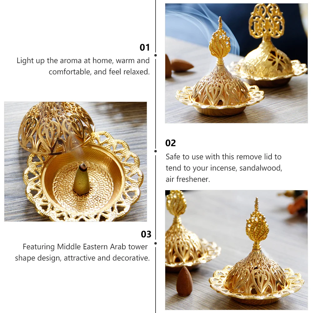 

1pc Metal Incense Burner Hollow Arab Style Censer For Aromatherapy Oil Sandalwood Burner Home Fragrance Heater
