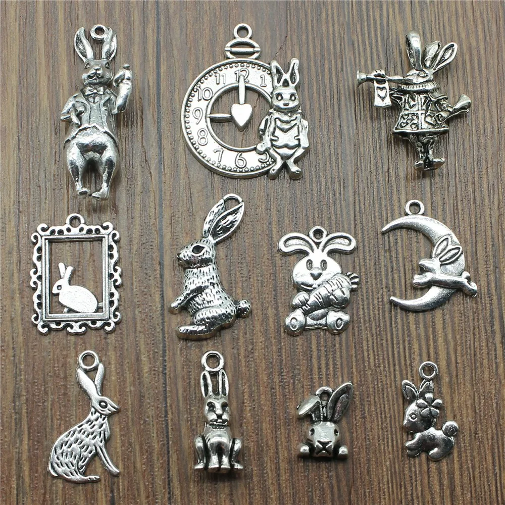 10 sztuk antyczne srebro kolor królik urok wisiorki biżuteria akcesoria królik Charms dla tworzenia biżuterii