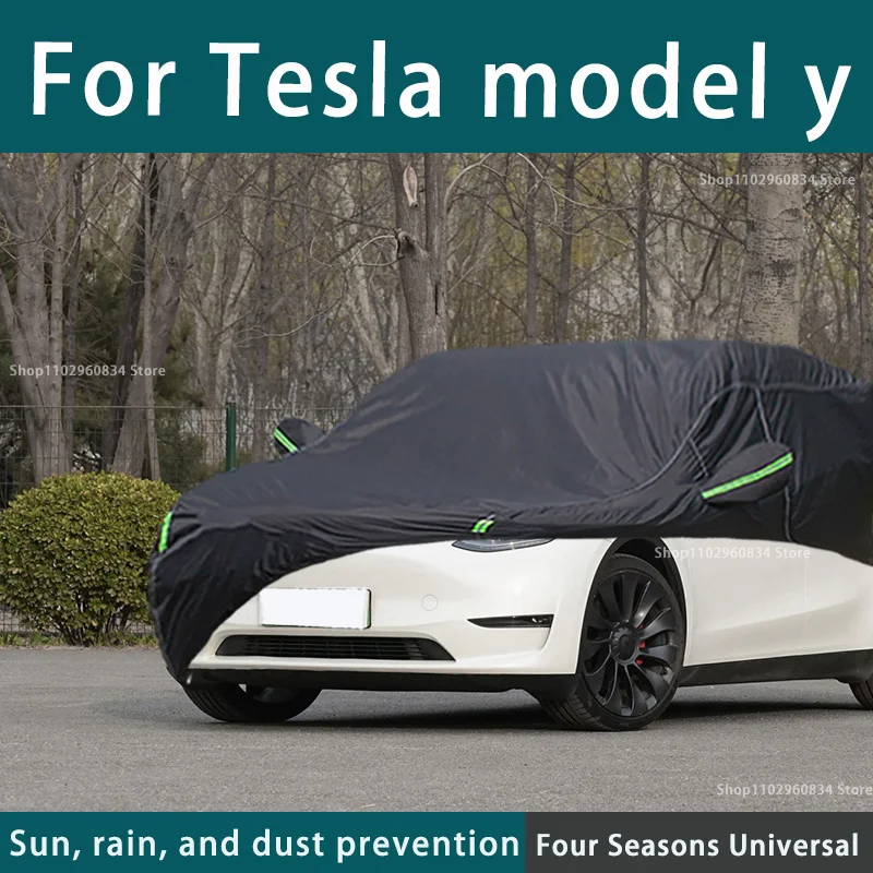 

For Tesla Modle Y 210T Full Car Covers Outdoor Uv Sun Protection Dust Rain Snow Protective Car Cover Auto Black Cover