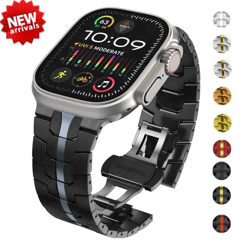 

Luxury Stainless Steel Strap for Apple Watch Ultra 2 Band 49mm 45mm 44mm 42mm for Iwatch Series 9 8 7 6 5 SE Metal Link Bracelet