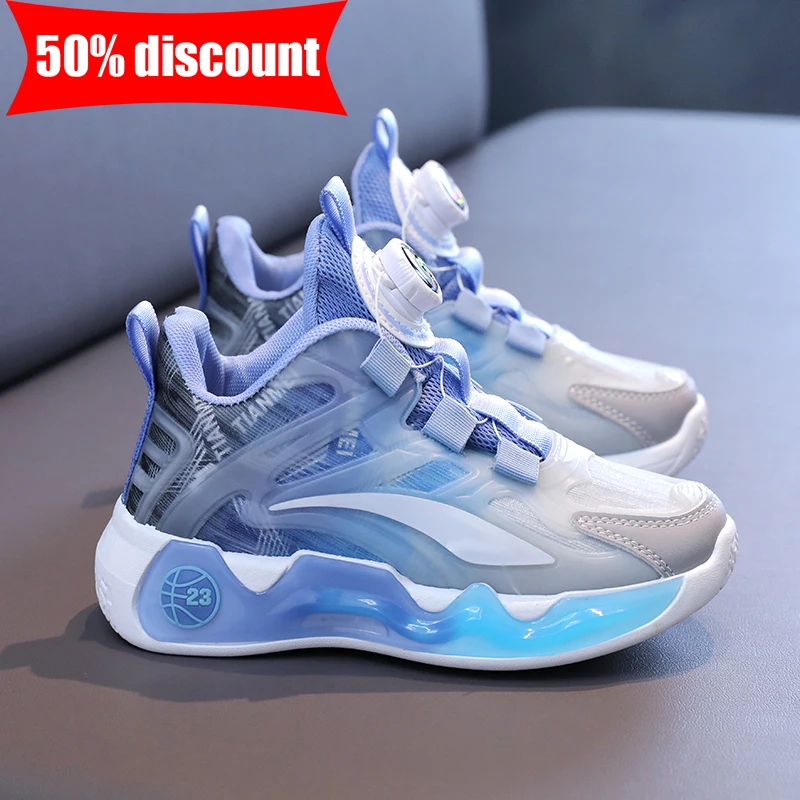 

Childrens Sports Shoes Swivel Button School Running Trainers 2026 New Breathable Mesh Anti Slip Boys Daily Walking Casual Shoes