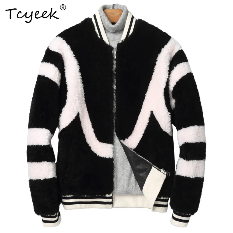 Tcyeek Sheep Shearing Fur Coats Sheepskin Fur Integrated Mens Jacket Color Contrasting Winter Natural Fur Jackets 2026 Дубленка