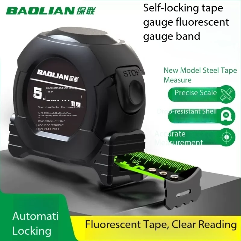High precision self-locking fluorescent tape measure, 10-meter thick anti cutting and wear-resistant steel tape measure
