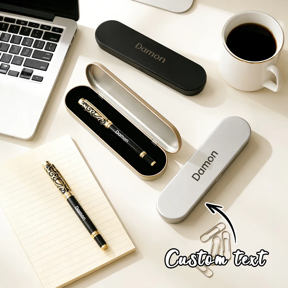 Personalized Executive Signature Pen, Custom Engraved Black Metal Pen with Gold Clip,