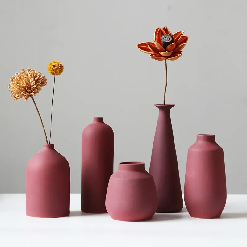for Morandi Vase Creative Dried Flower Decoration Nordic Ins Style Living Room Dining Table TV Cabinet Ceramic Ornament Red