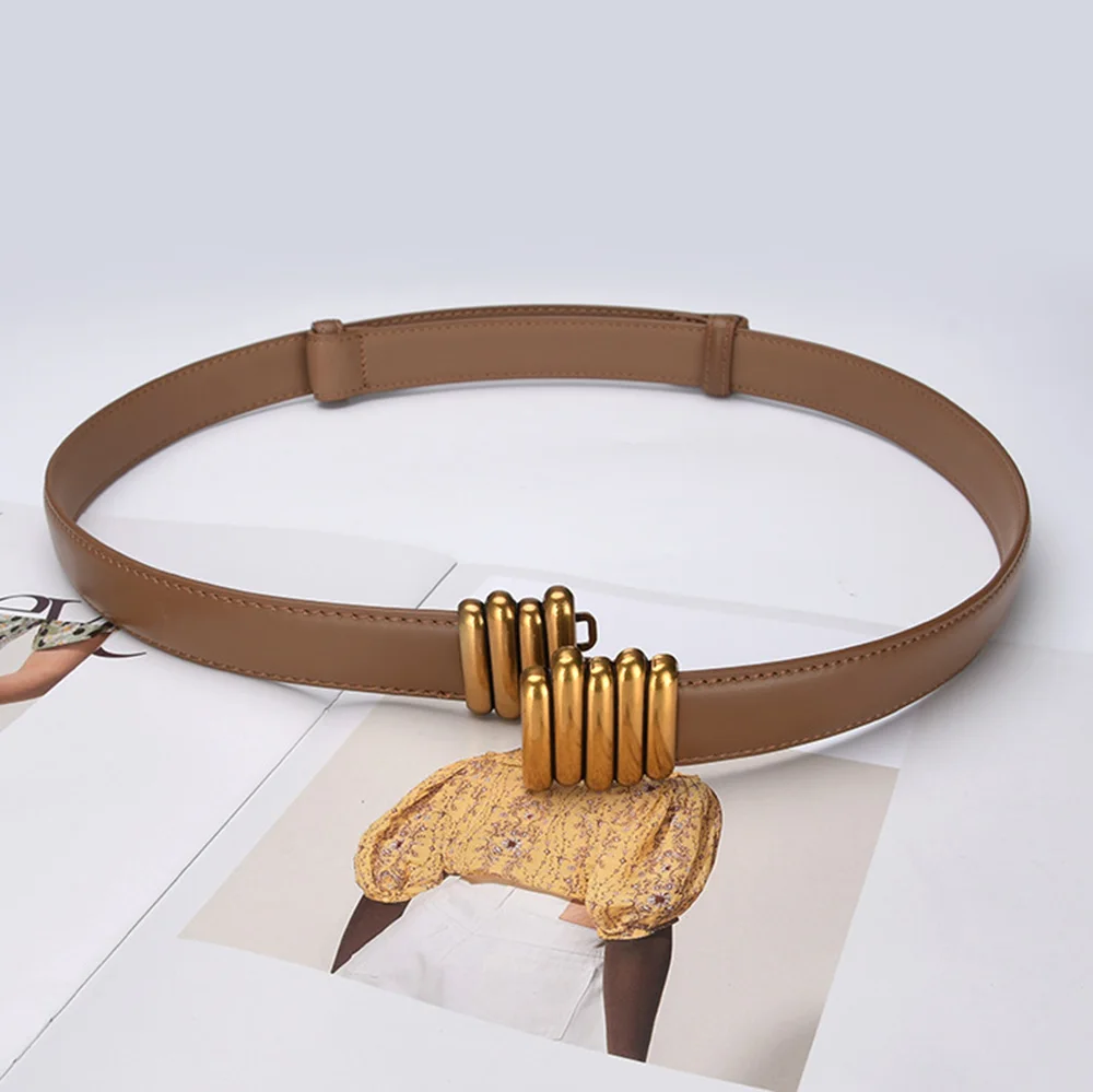 Genuine Leather Slide Buckle Belts for Women 2.4cm Wide