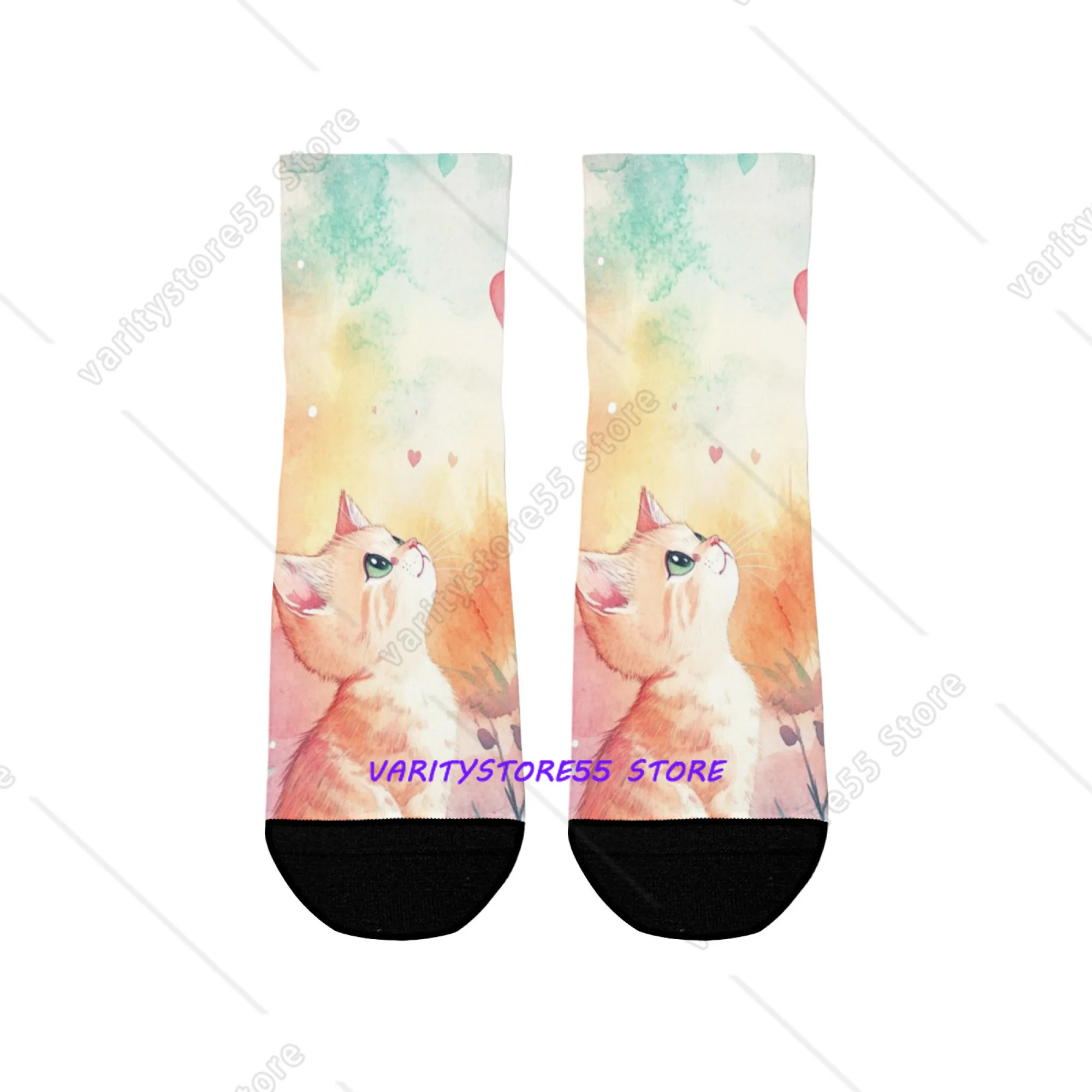 

Красочные короткие носки с изображением кошек из смеси полиэстера, удобные повседневные носки для женщин и мужчин, унисекс, мягкие, дышащие, легкие, модные
