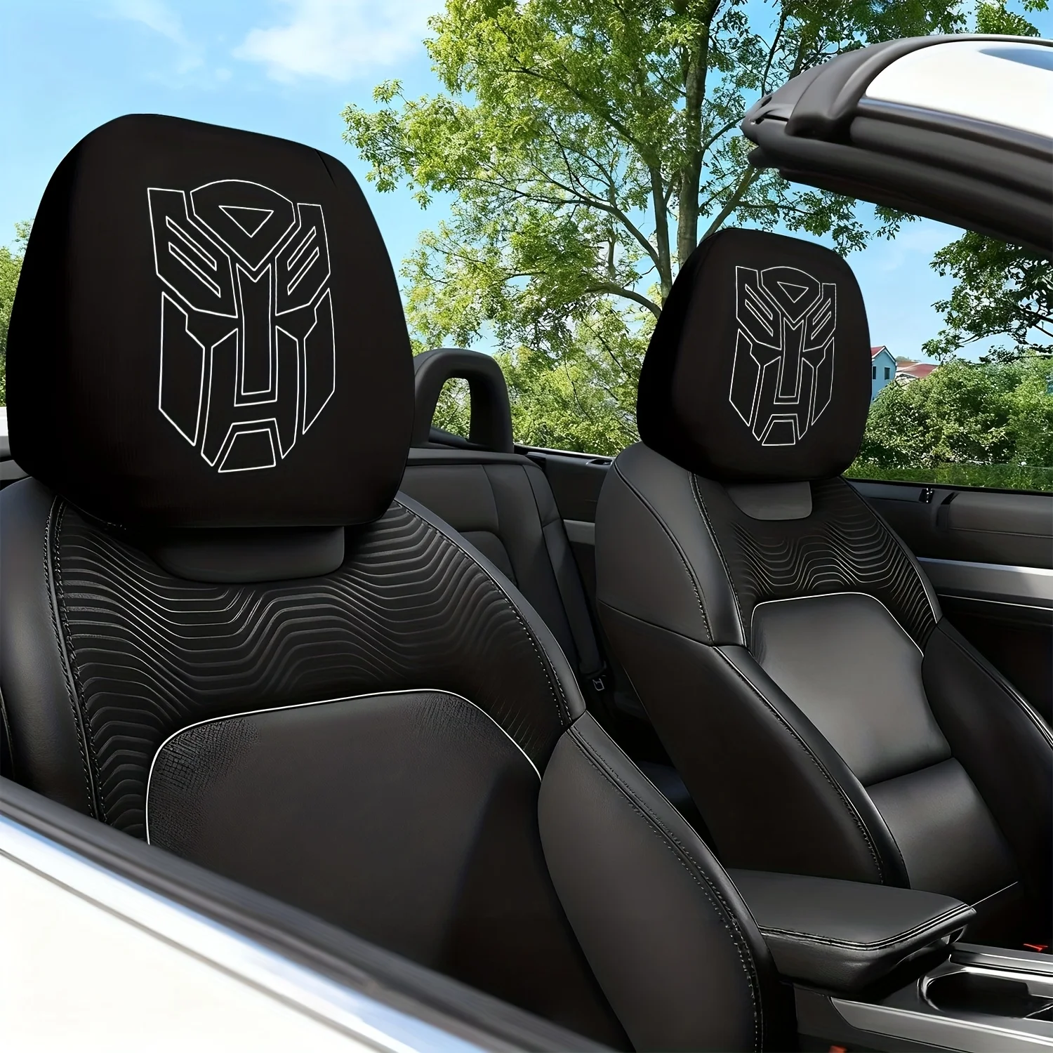 2 Stück Transformers Logo Kopfstützenbezüge, universelles Zubehör für die Innendekoration von Auto- und LKW-Sitzen – Detail 1