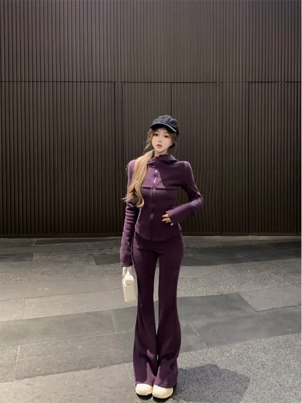 

Весенний женский модный комплект 2026: повседневный костюм-двойка с воротником-стойкой, прямым кроем и молнией, теплый, средней плотности, для города, ветрозащитный