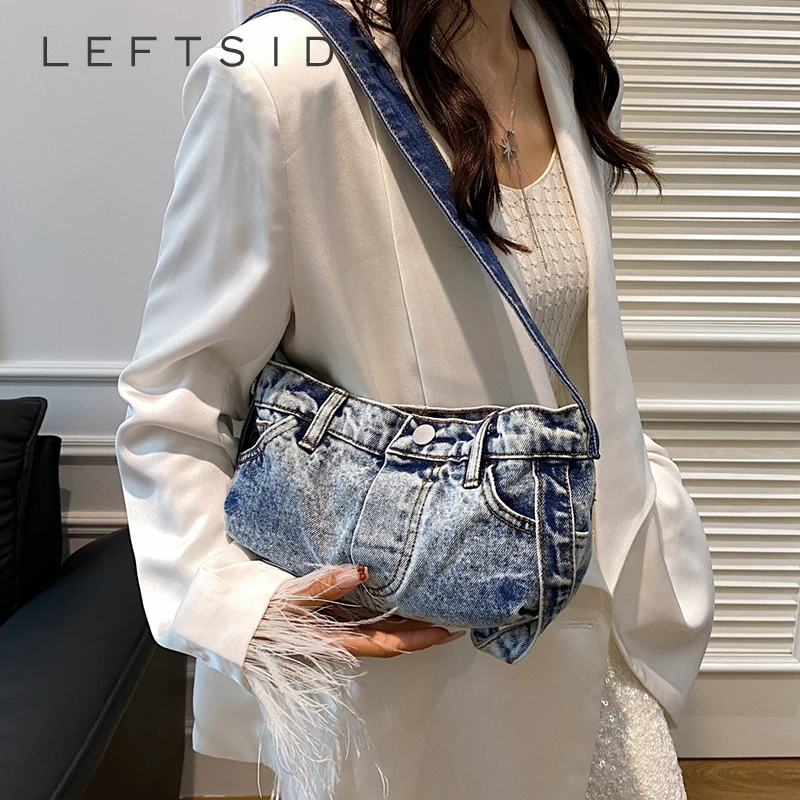 LEFTSIDE Small Cute Denim Shoulder Bag Lady Handbags and Purses Women 2024 Y2K Korean Fashion Female Crossbody Bag