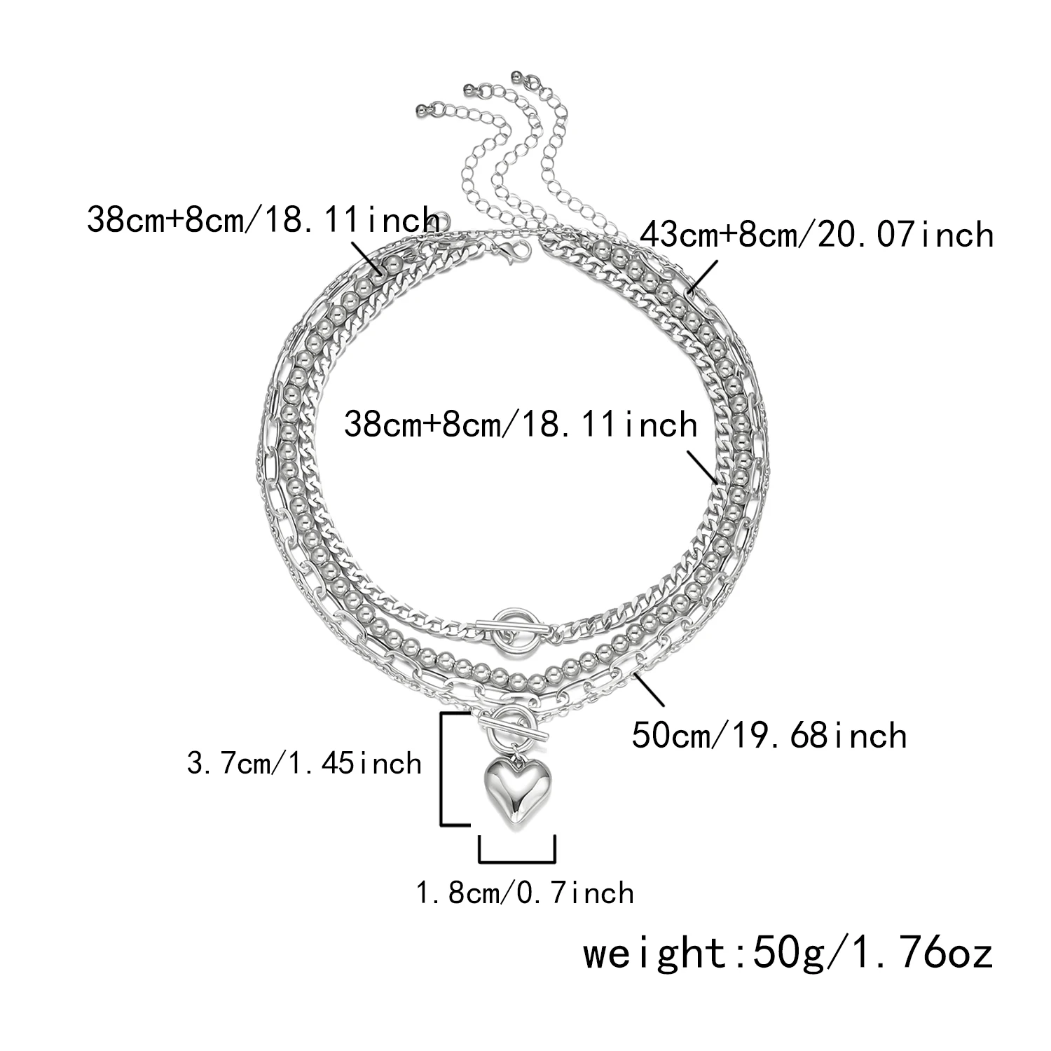 4 Teile/satz Zierliche Herz Anhänger OT Schnalle Perlen Halskette für Frauen Mode Multilayer Gold Farbe Schlange Ketten Set Party Schmuck – Detail 4