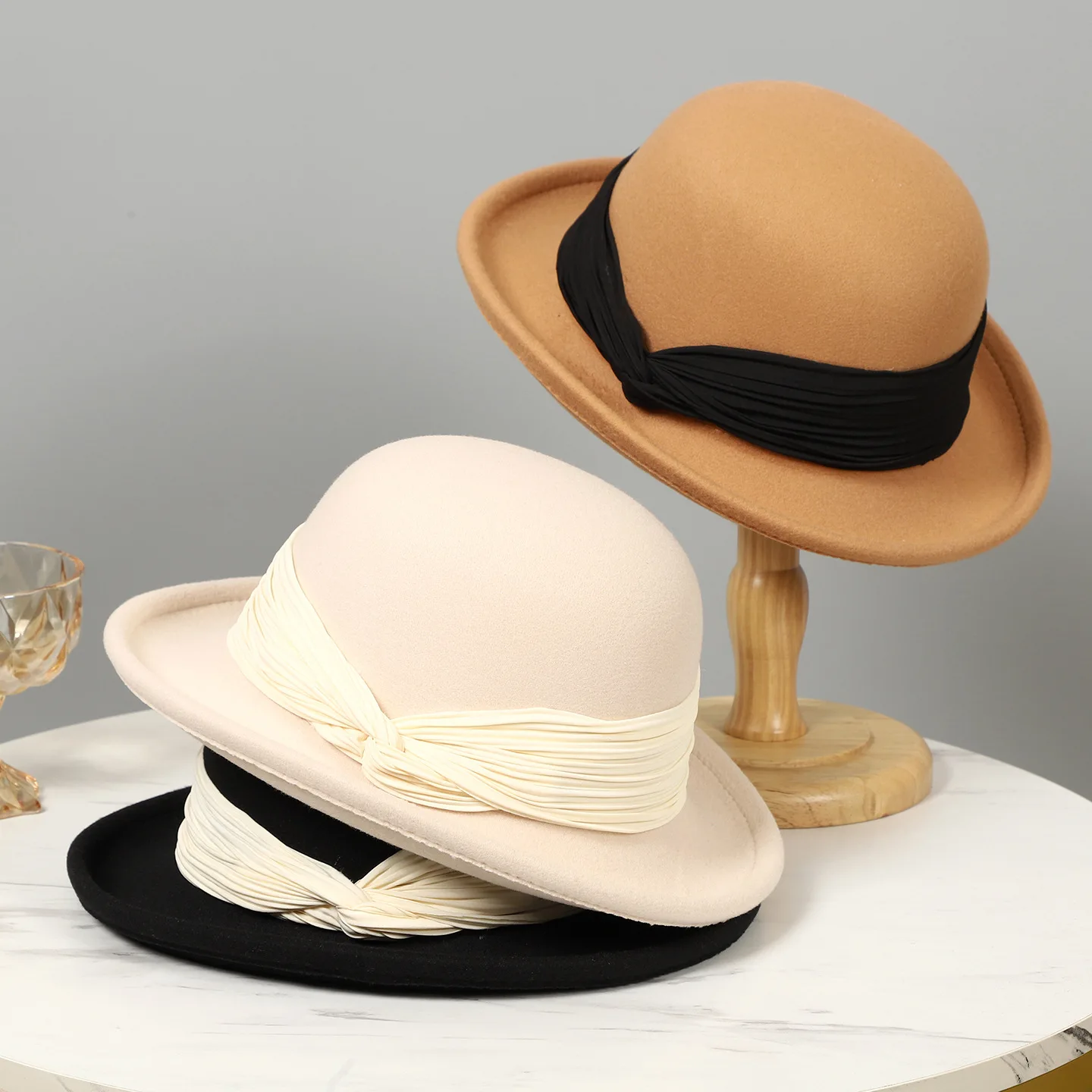 face small wool felt crimped fisherman's hat children spring and autumn winter fashion British retro basin hat top hat tide