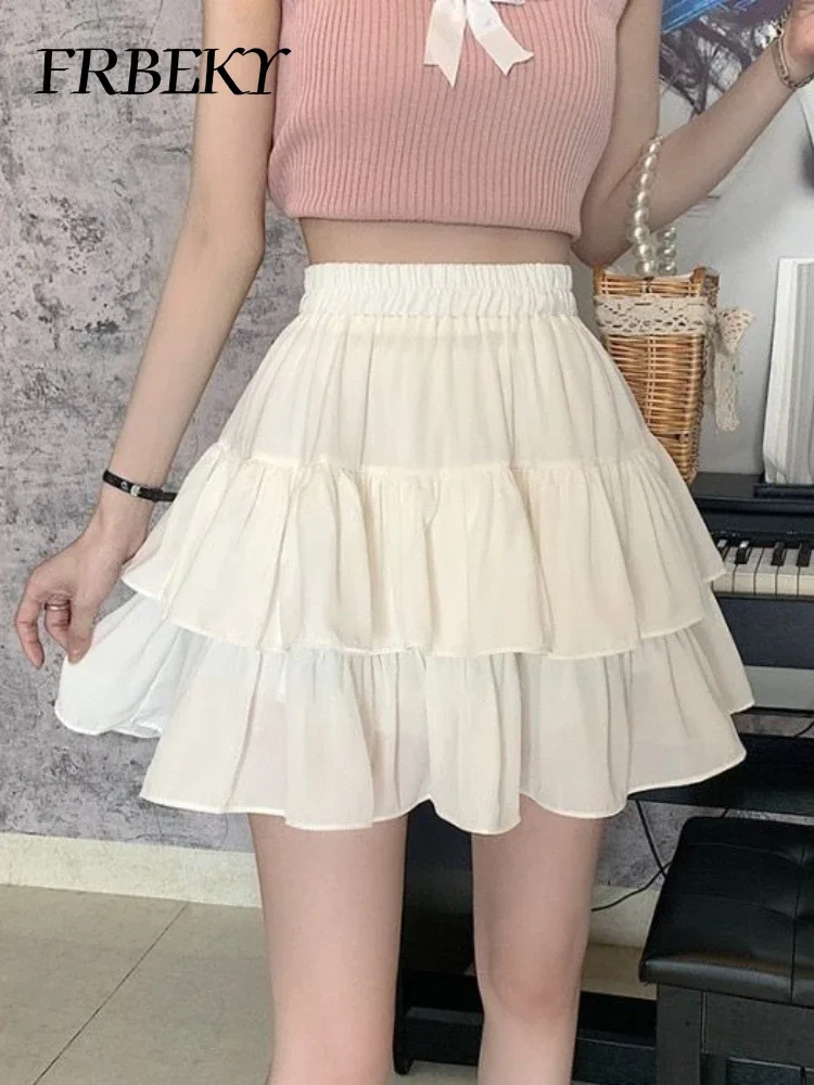 

Summer Pleated A-line Half-body Skirt Elastic High Waist Thin Cake Skirt Korean Sweet Y2k Women Clothing Ruff Skirts for Women
