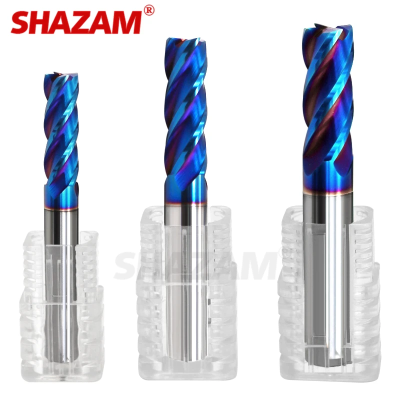 3.0x3Dx50L HRC70 Blue Nano Coating Milling Cutter 4-Flute Tungsten Steel Carbide CNC Machine Machining Flate Endmills Tools