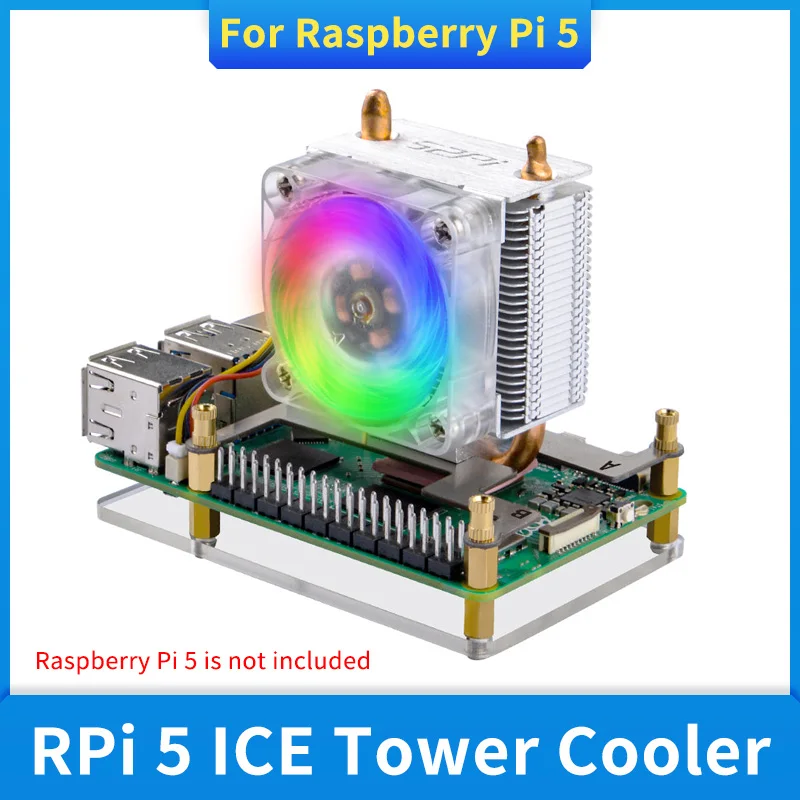 

Кулер для охлаждения Raspberry Pi 5 ICE Tower, радиатор для ЦП из чистой меди, RGB Проекция, внешний диаметр 4 см, охлаждающий вентилятор, теплоотвод для RPi 5