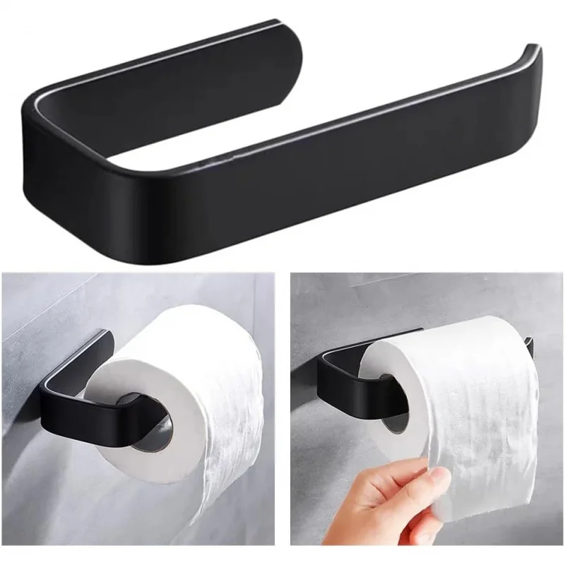 4pcs Set:3 Strong Adhesive Hooks+1 Toilet Paper Holder,No Wall Damage,Hold Towels Bathrobes Bathroom Supplies,Bath Kitchen Mount