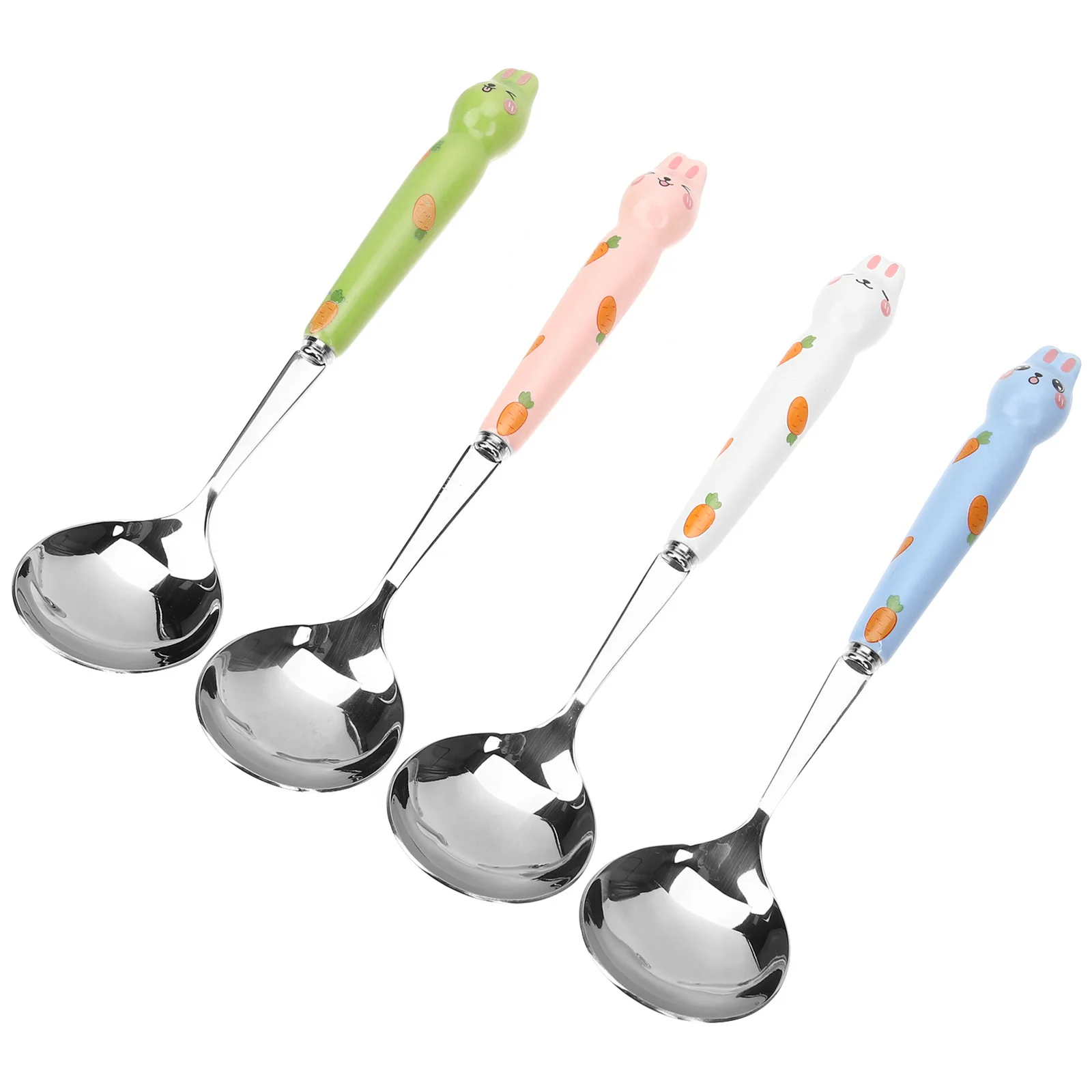 

4Pcs Rabbit Design Stainless Steel Dessert Spoons Ceramic Handle Small Spoons for Ice Cream Coffee Mixing Cake Serving