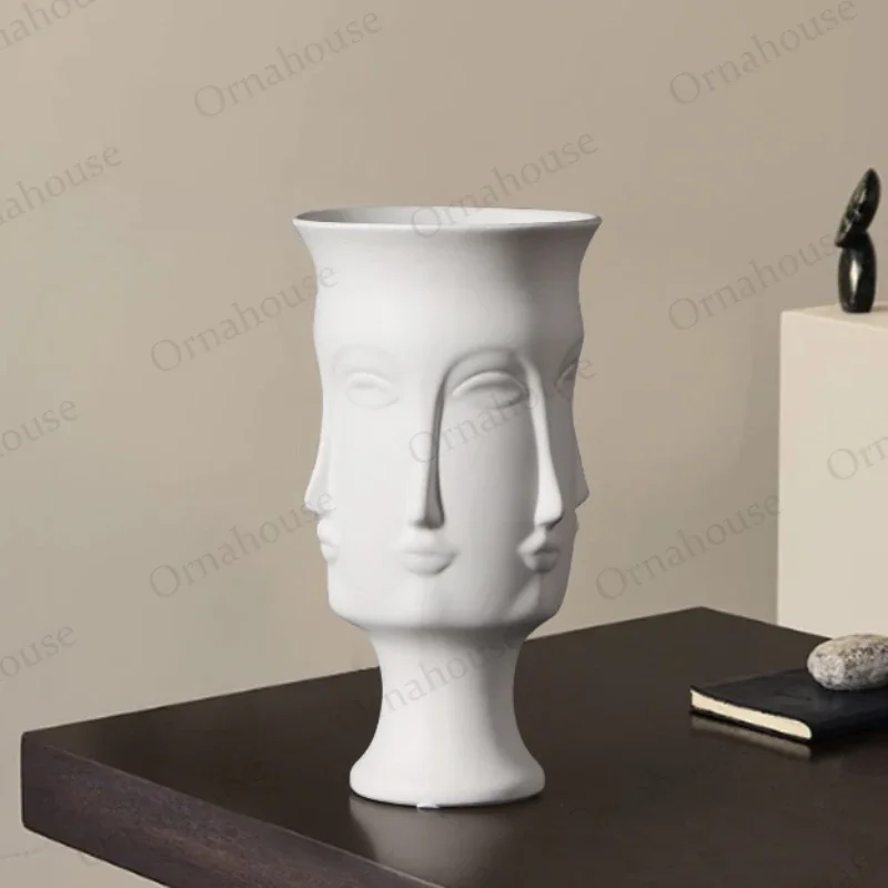 Jarrón de cerámica blanco con cara creativa personalizada, decoración de luz artística, jarrón de lujo norteamericano