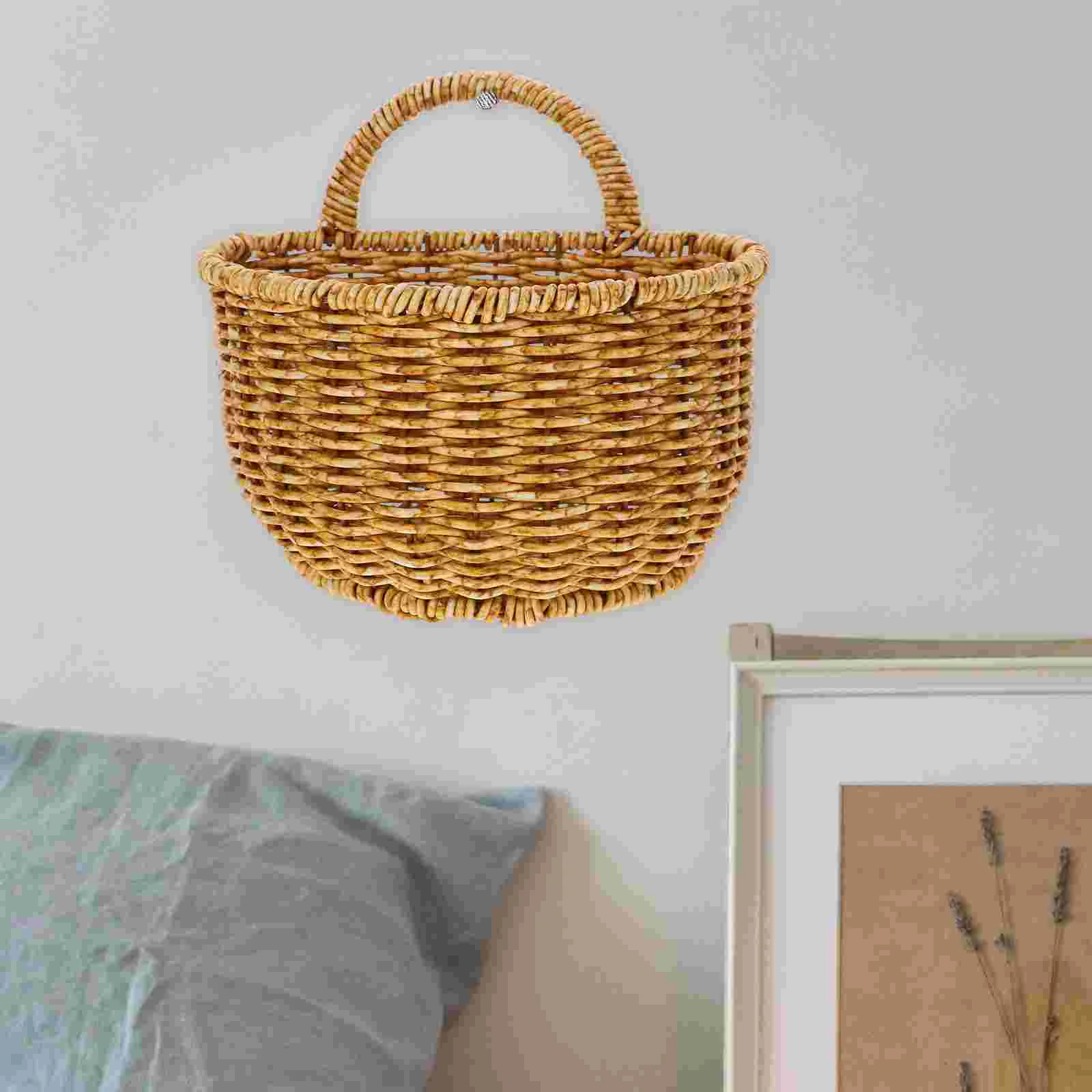 

Woven Storage Basket Flower Hanging for Shelves Wall Mount Organizer Hamper Basketball Kitchen Sundries