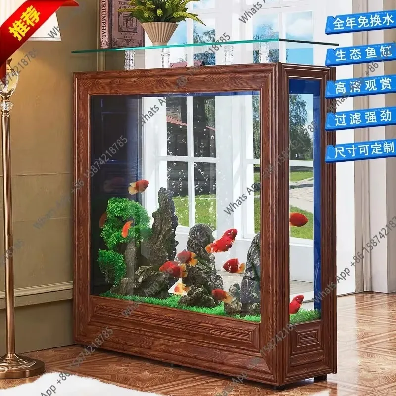 living room, household small and medium-sized ecological water-free rectangular partition floor fish tank can be customized