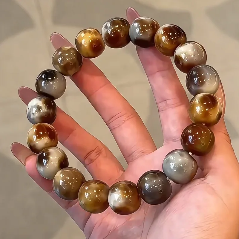 Natural Tiger Skin Three- , Devil's Flower Bodhi Root Bracelet, Men's Artistic Jewelry, Soft Finger Wra