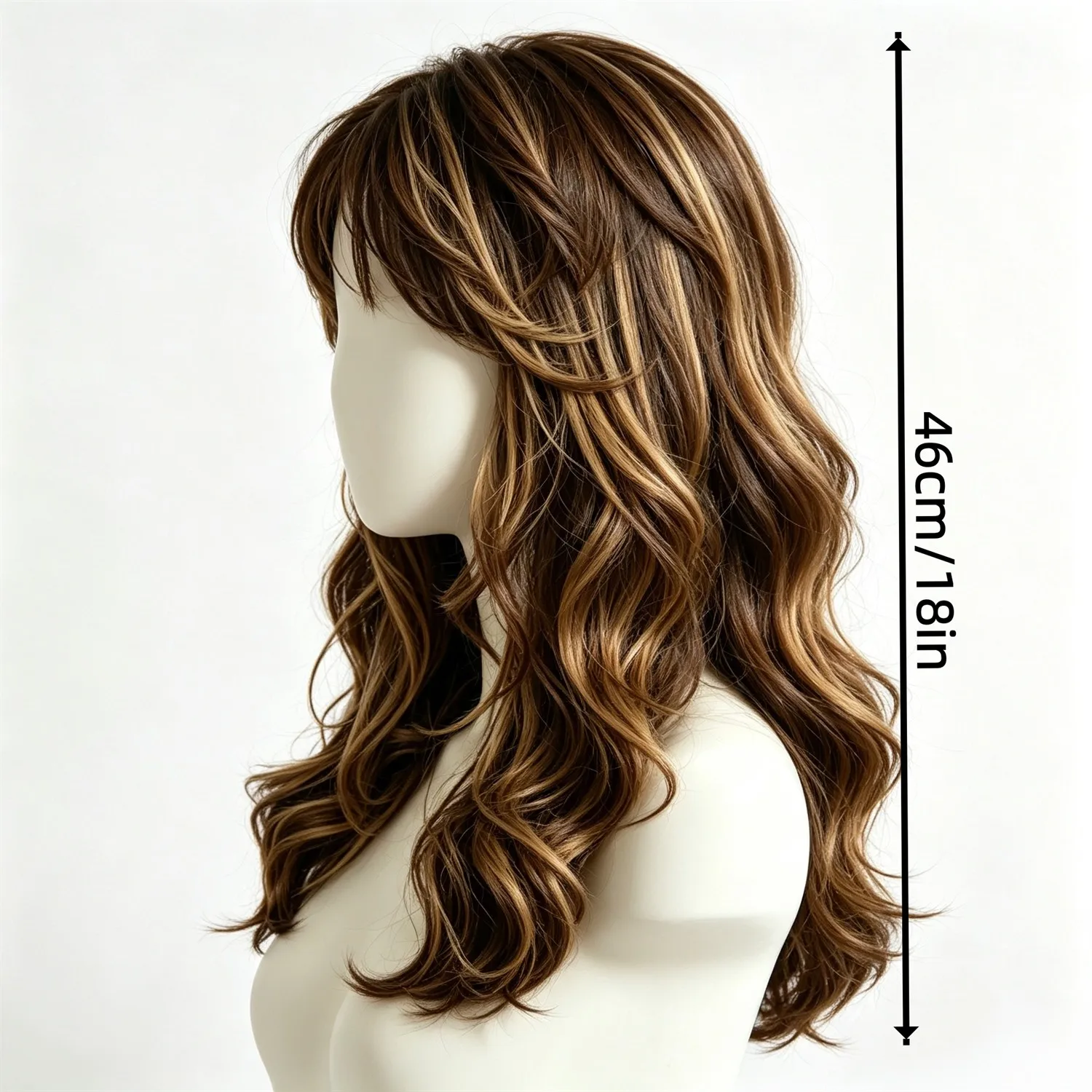 Body Wave Wig 18 Inch With Bangs 4 Brown Balayage Highlight Heat Resistant Synthetic Wig For Women