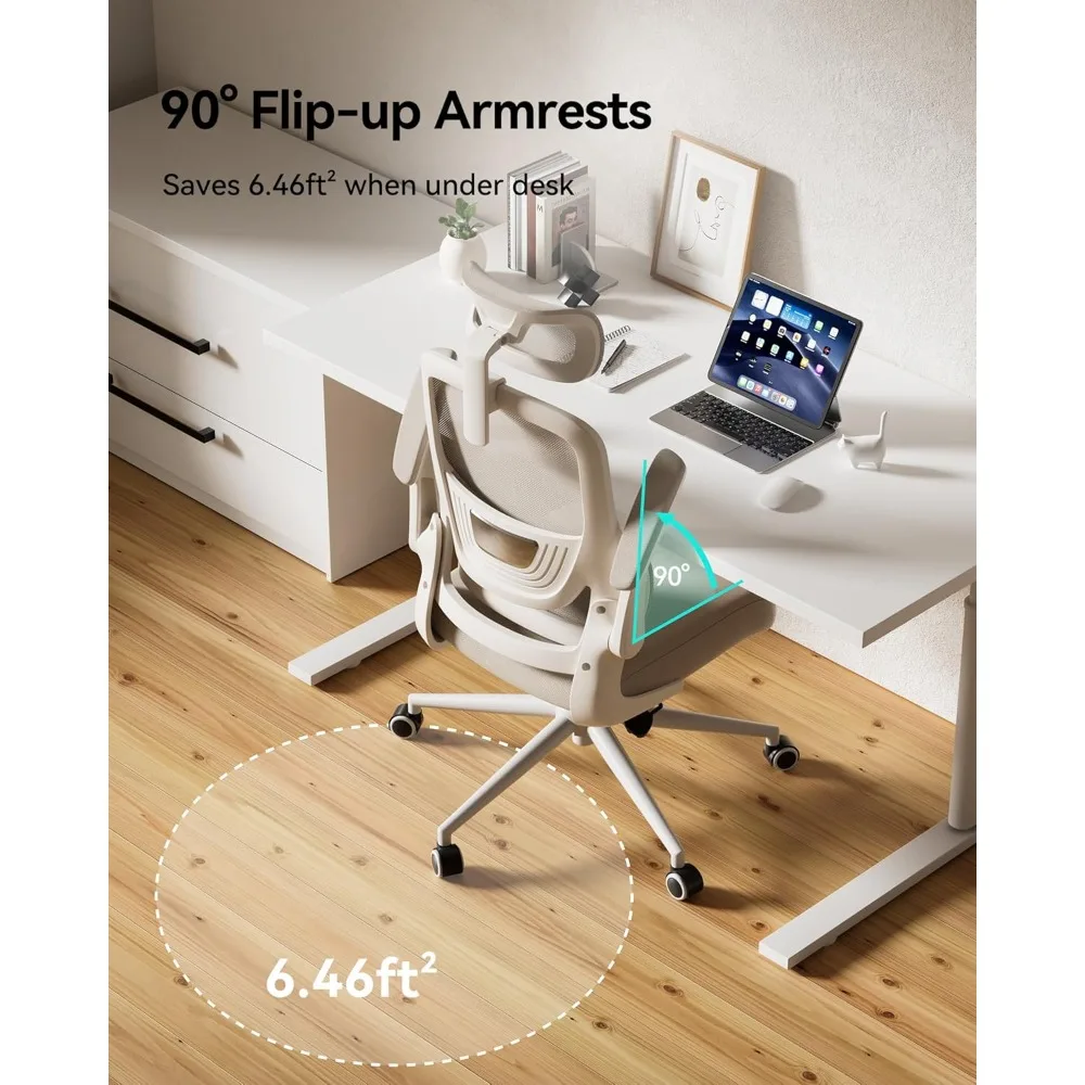 

Ergonomic Office Chair with 2D Lumbar Support & Adjustable Headrest - Heavy Duty 300lbs Capacity, 102° Reclining,Foldable Arms