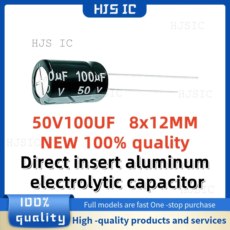 10-30-50PCS NEW 100% quality 50V100UF 8x12MM 100uf 50v 8*12mm 100μF 50v 8X12MM Direct insert aluminum electrolytic capacitor