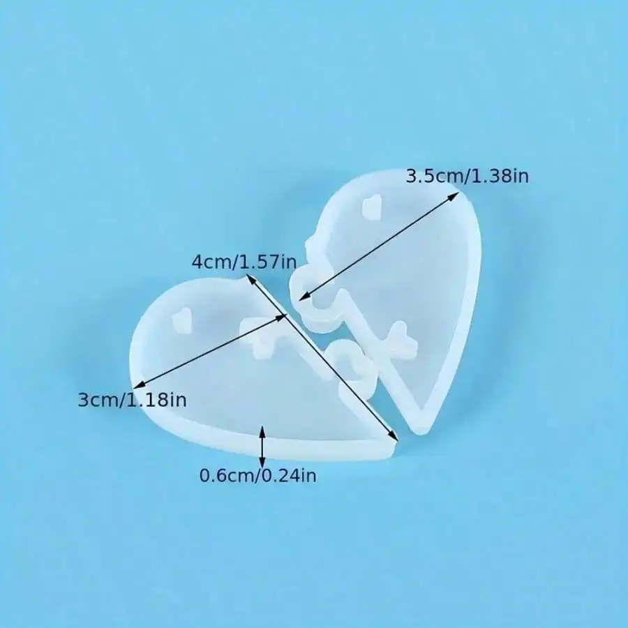 Silicone Resin Casting Molds Set of 2 - Heart-Shaped Puzzle Keychain & Pendant Molds for DIY Crafting, Jewelry Making - Detail 1