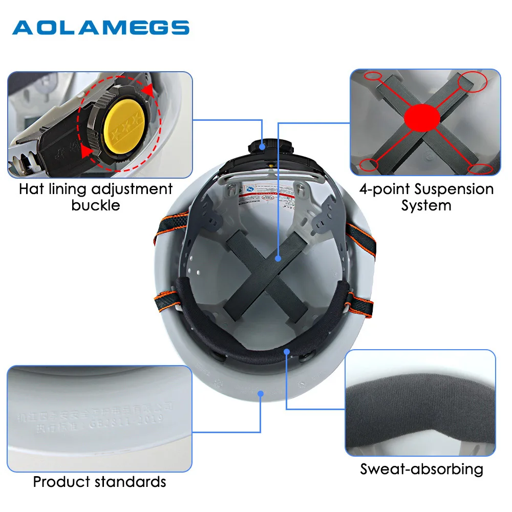 Construction Safety Helmet Thickened FRP Type Hard Hat with Reflective Stickers for Engineer Work Hat Breathable Safety Helmet