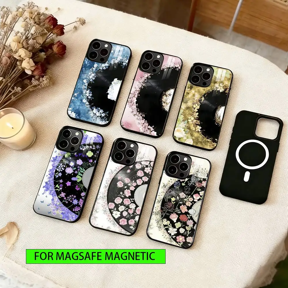

Flower Record Phone Case For iPhone17,16,15,14,13,12,11 Plus,Pro Magnetic with Magsafe Wireless Charging