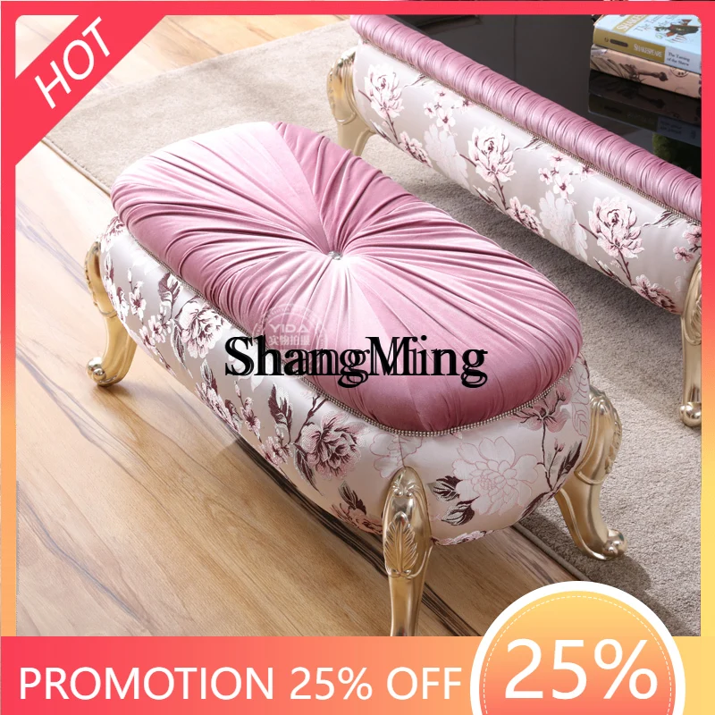 FG good-looking  Country Style Solid Wood Bed End Stool Bedside Rectangular Clothing Store Shoe Changing Stool