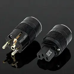 Preffair Schuko AC Power Plug+IEC Power Connector 24K Gold Plated Brass hifi EU Audio Power Adapter Connector Plug