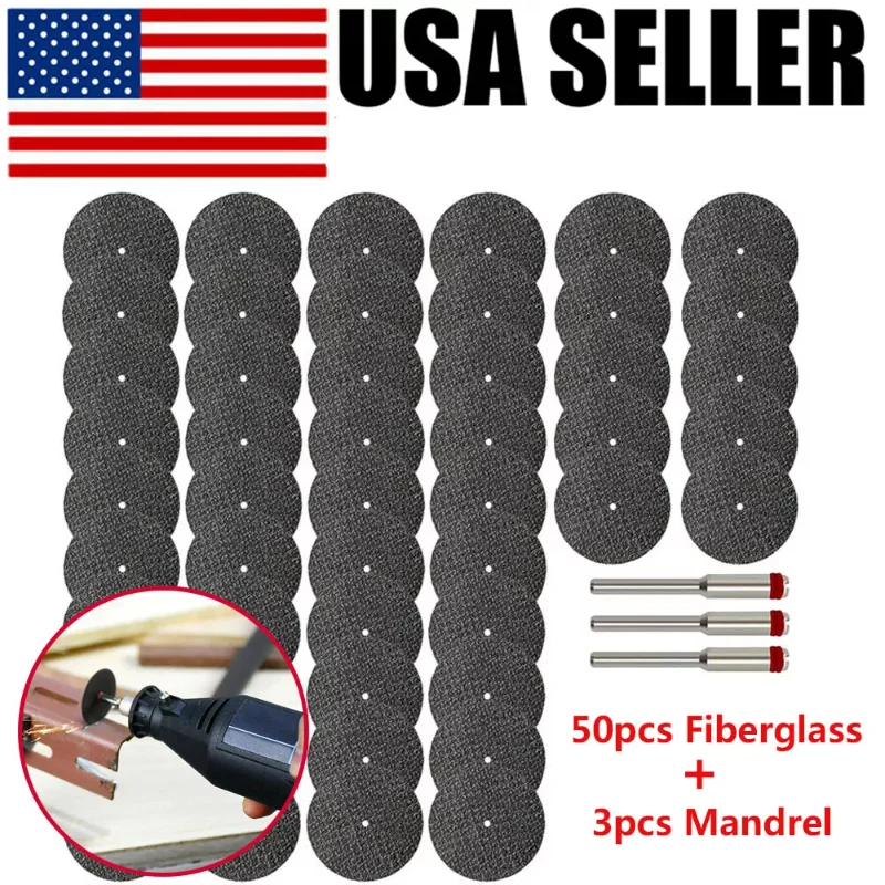 

50PCS Fiberglass Reinforced Dremel Cut Off 1/8" Wheel Rotary Discs +3pc Mandrel For Dremel Accesories Metal Cutting Rotary Tool