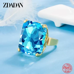 ZDADAN 925 Sterling Silver 18K Gold Big Zircon Ring For Women Fashion Jewelry